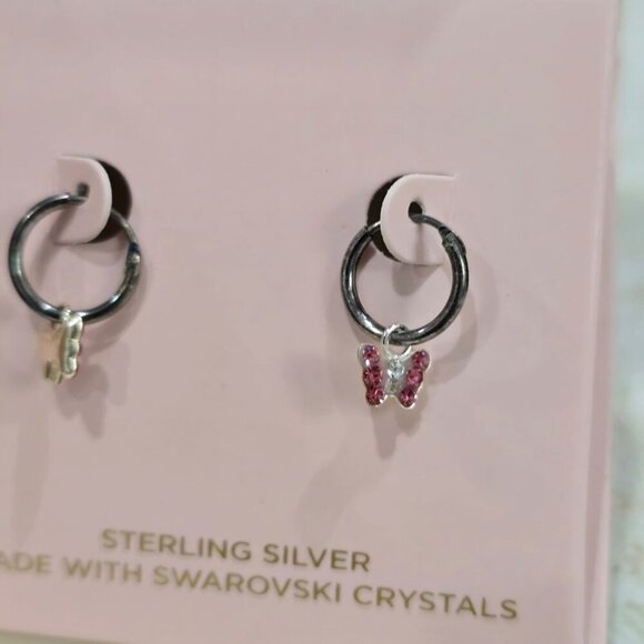 FAO Schwarz Sterling Silver Butterfly Hoop Earrings – Swarovski Crystals OS - Picture 10 of 11